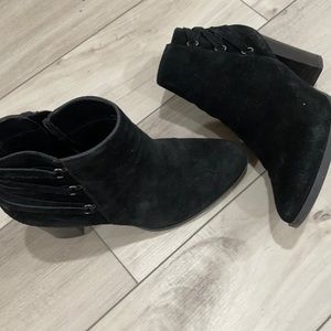 Michael Shannon black suede leather upper heeled ankle boot